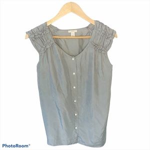 J CREW Silk Ruffle Sleeve Button Front Blouse Gray
